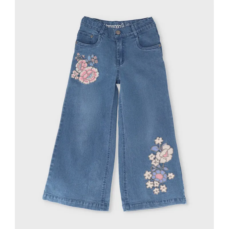 LIMONADA - Jeans niña con flores celeste Limonada