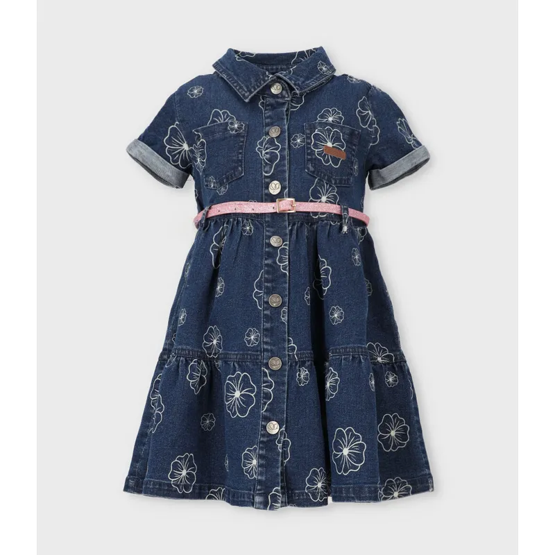 LIMONADA - Vestido niña de denim con flores azul Limonada