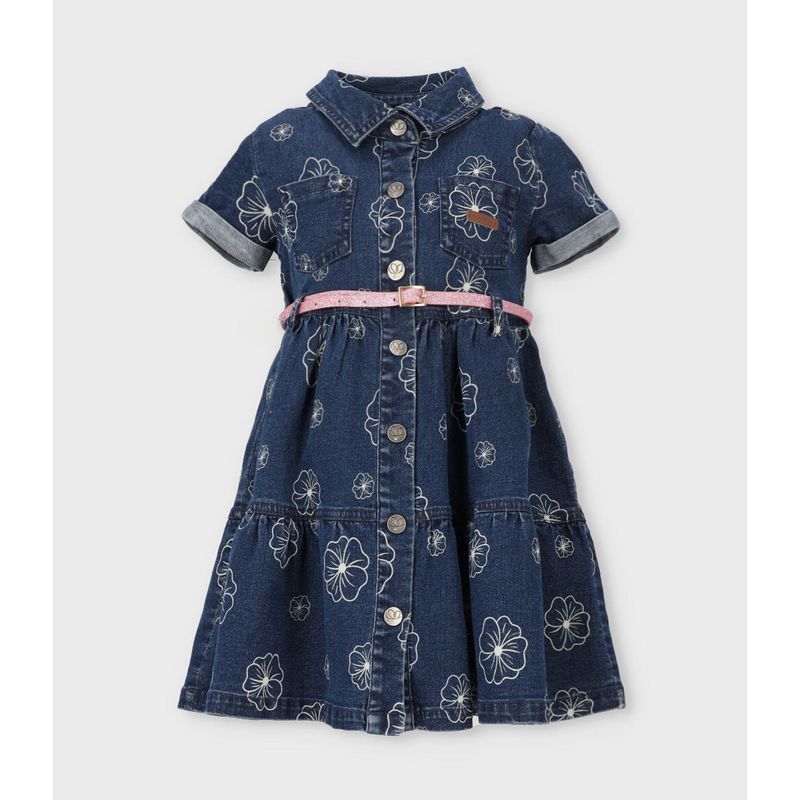 LIMONADA - Vestido niña de denim con flores azul Limonada
