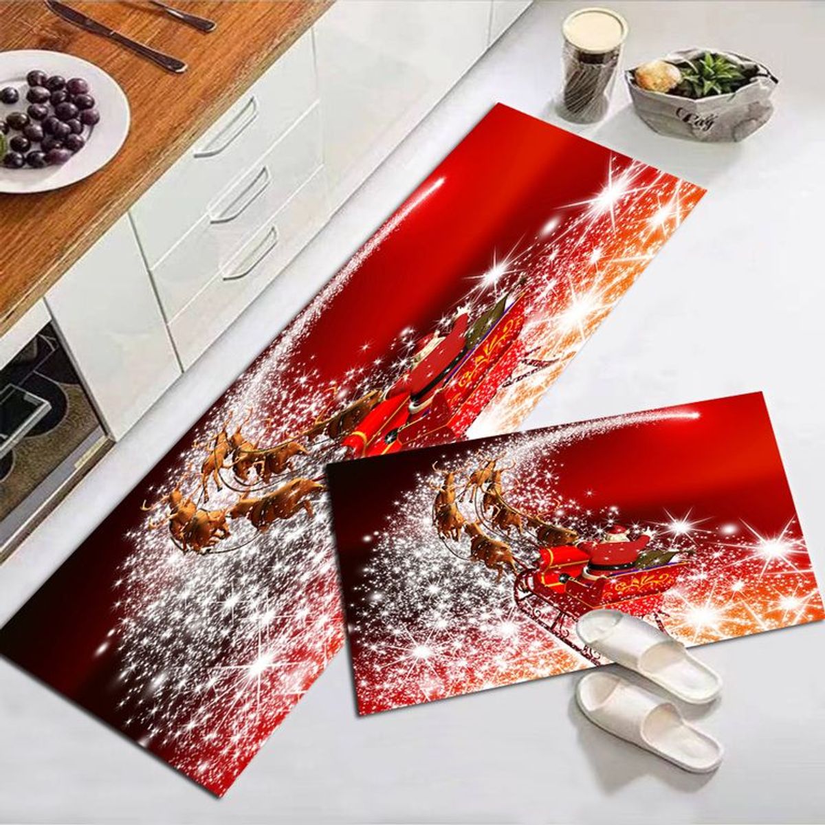 GENERICO - Set De 2 Alfombra Para Cocina Pasillo O Pie De Cama Navidad