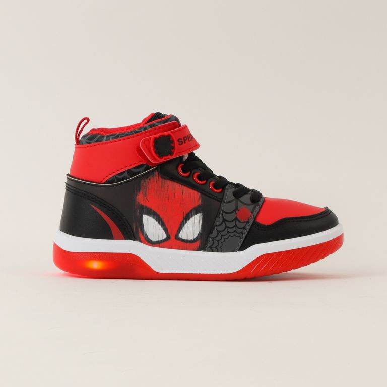 Zapatillas Con Luces Niño Rojo Caña Spiderman