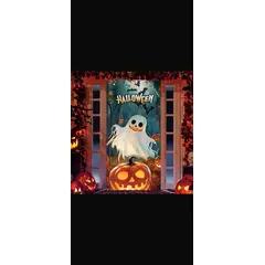HALLOWEEN - Funda Decorativa para Puerta - Diseño Fantasma y Calabazas
