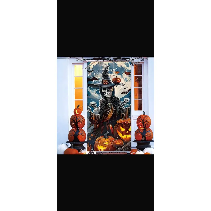 HALLOWEEN - Funda Decorativa para Puerta de Halloween - Diseño Segador y Luna Llena
