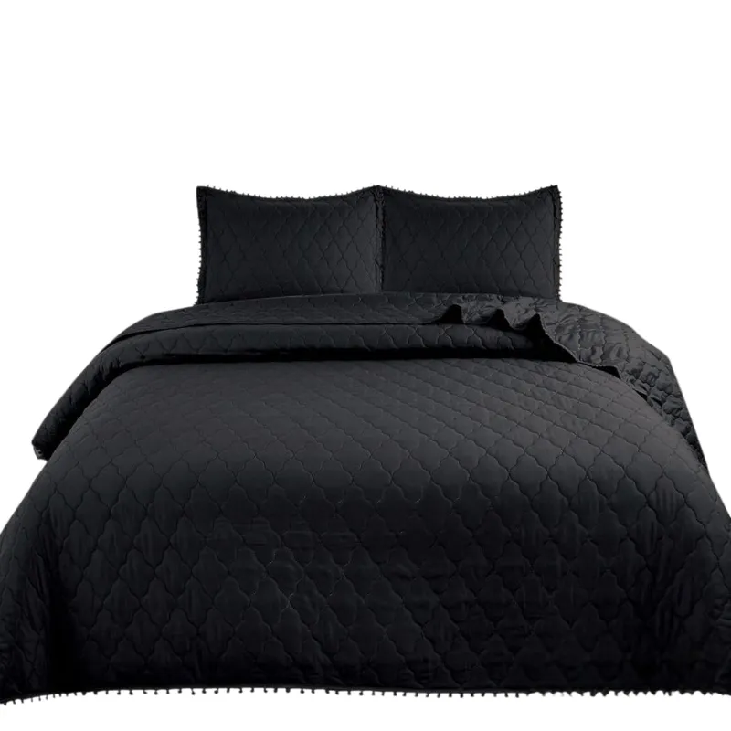 GENERICO - Cobertor King En Algodón De Verano Con Pompones + 2 Fundas Pétroleo