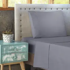 NAUTICA - Juego de Sabanas 1,5 pl lisas Microfibra 95gsm Home ,Gris Oscuro