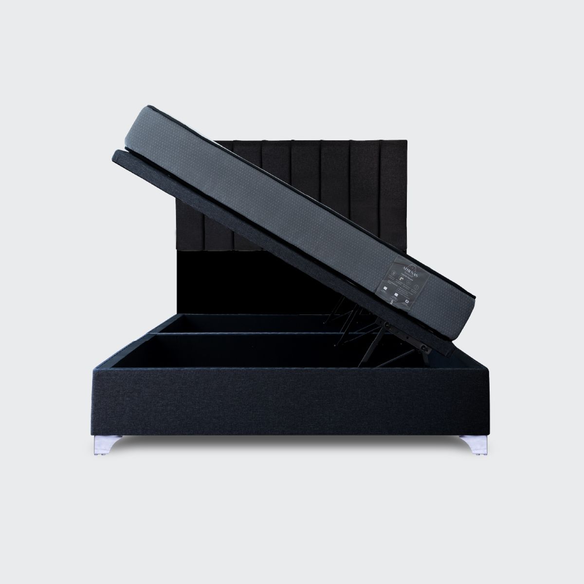 GENERICO - Cama Baúl 2 plazas Elite Athenas apertura horizontal con respaldo tubular negro