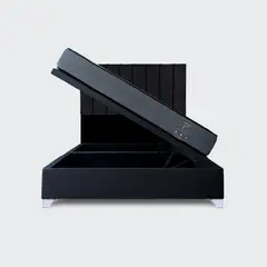 GENERICO - Cama Baúl 2 plazas Elite Athenas apertura horizontal con respaldo tubular negro