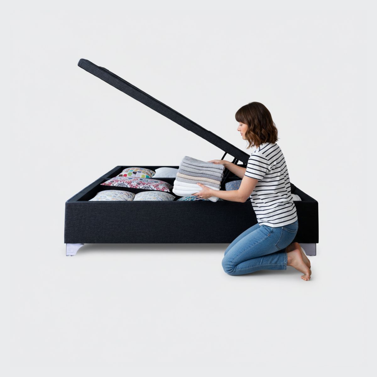 GENERICO - Cama Baúl 2 plazas Elite Athenas apertura horizontal con respaldo tubular negro
