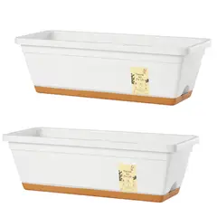 GENERICO - Kit 2 Jardineras con Bandeja Extraíble y Drenaje Reflexivo Blanco