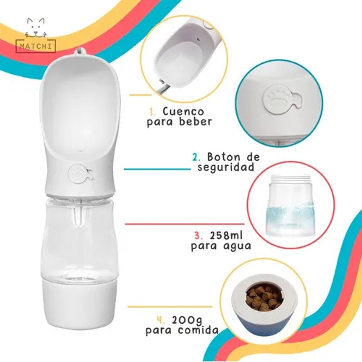 GENERICO - Botella agua portátil mascotas 258ml color blanco