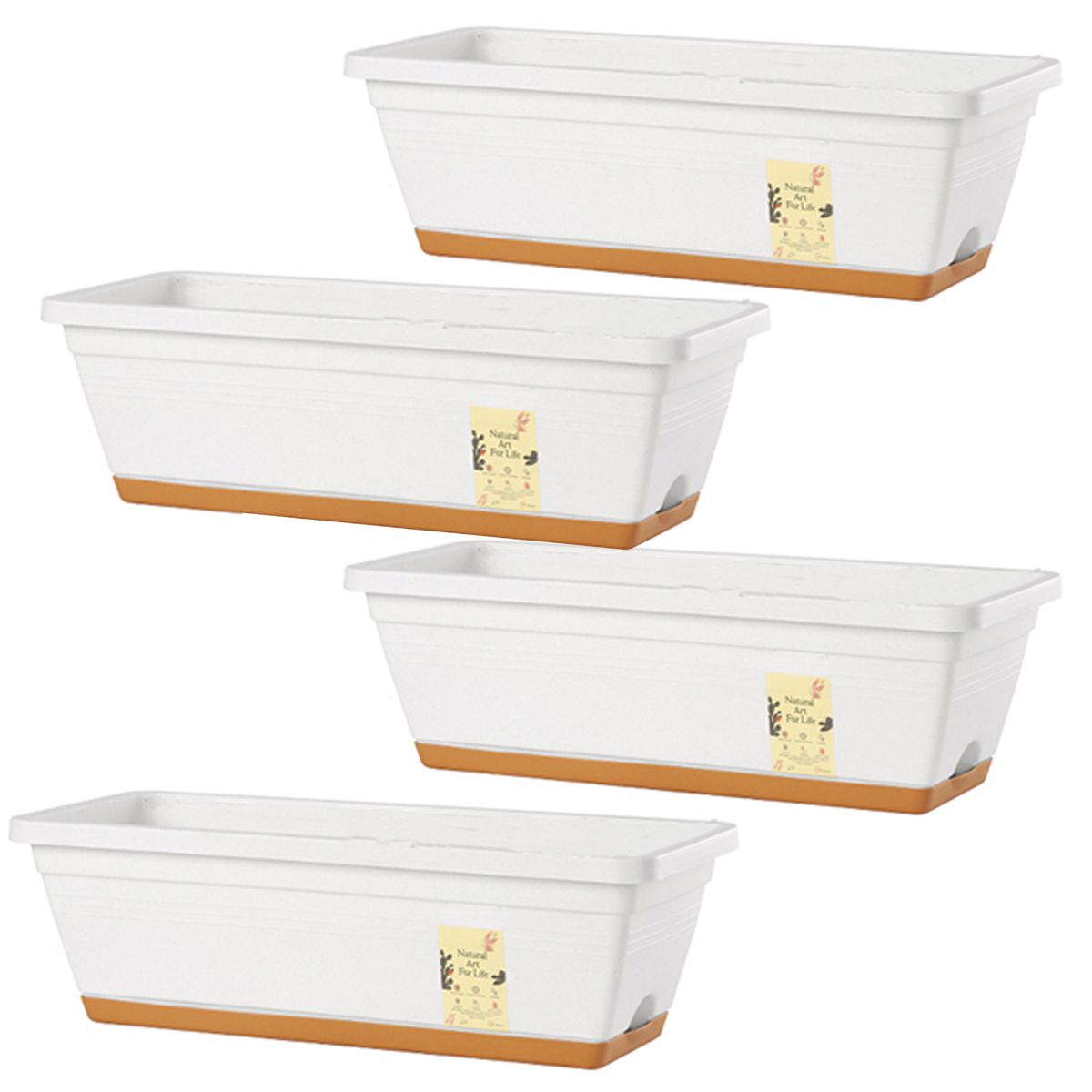 GENERICO - Kit 4 Jardineras con Bandeja Extraíble y Drenaje Reflexivo Blanco