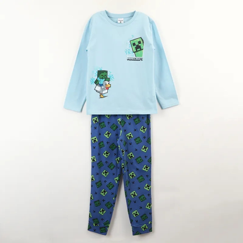 MINECRAFT - Pijama Manga Larga Niño Celeste Personajes Minecraft
