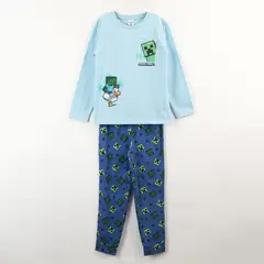 MINECRAFT - Pijama Manga Larga Niño Celeste Personajes