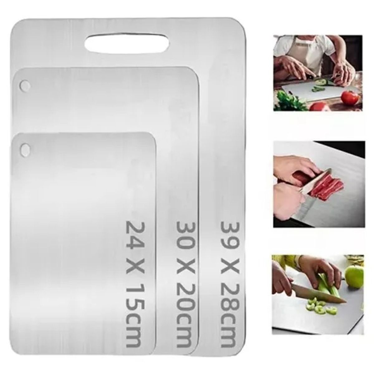 TNAKIEX - Tablas De Picar Alimento De Cocina Acero Inoxidable 3pzs