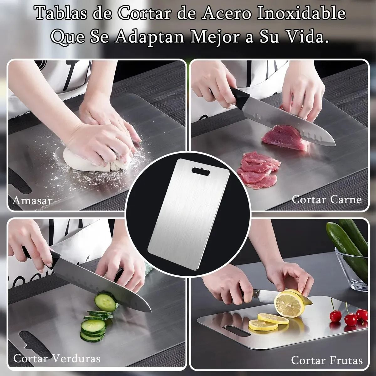 TNAKIEX - Tablas De Picar Alimento De Cocina Acero Inoxidable 3pzs