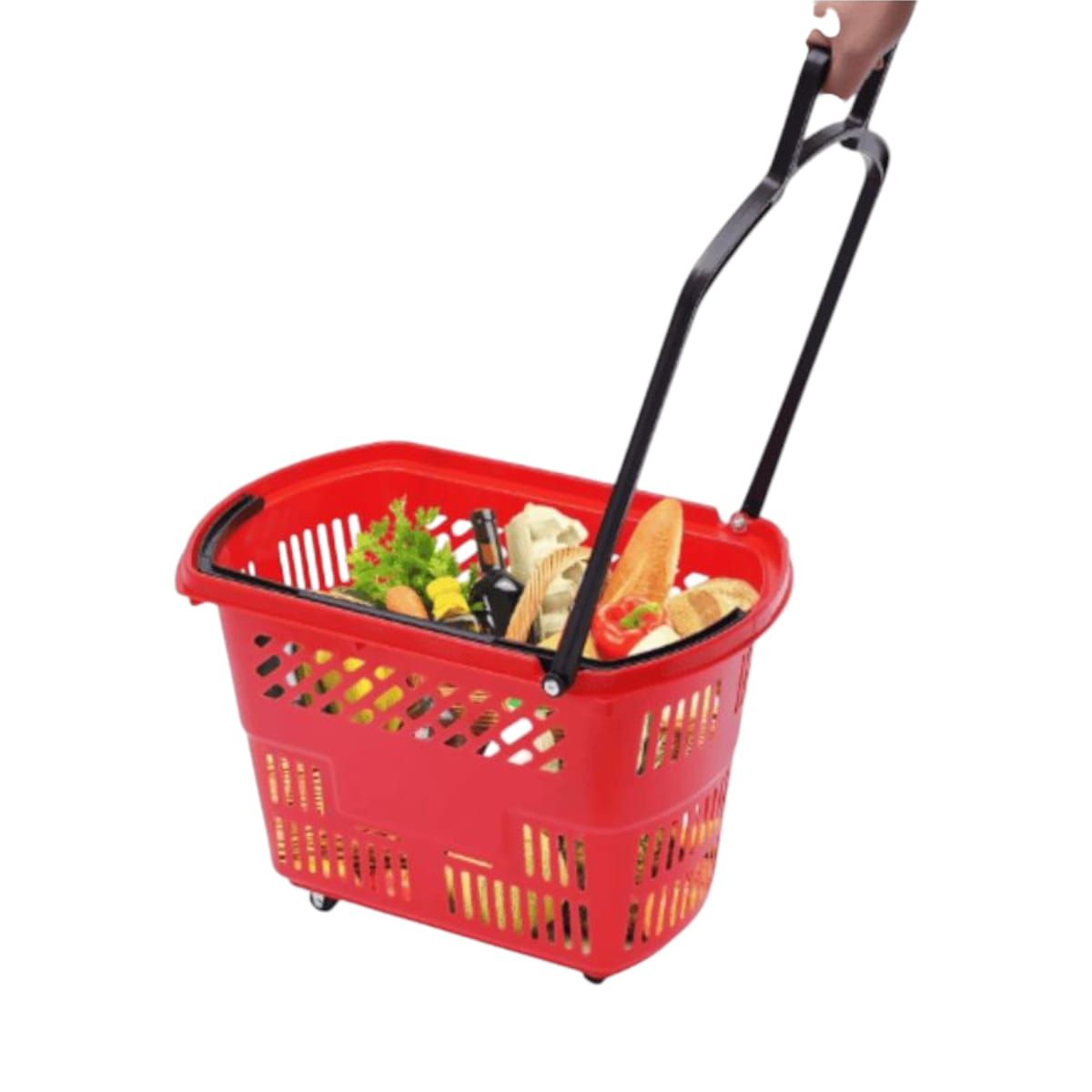GENERICO - Cesta Roja Para Supermercado Con 4 Ruedas Gms