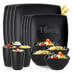 KUANGYE - Cocina Cuadrada Vajilla Paja Trigo Reutilizables 16 Pzas,4 Personas