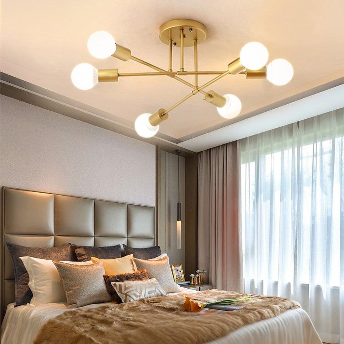 UMEXUS - Lámpara de Techo Nórdica 6 Luces Dorado Hierro 70cm - E27