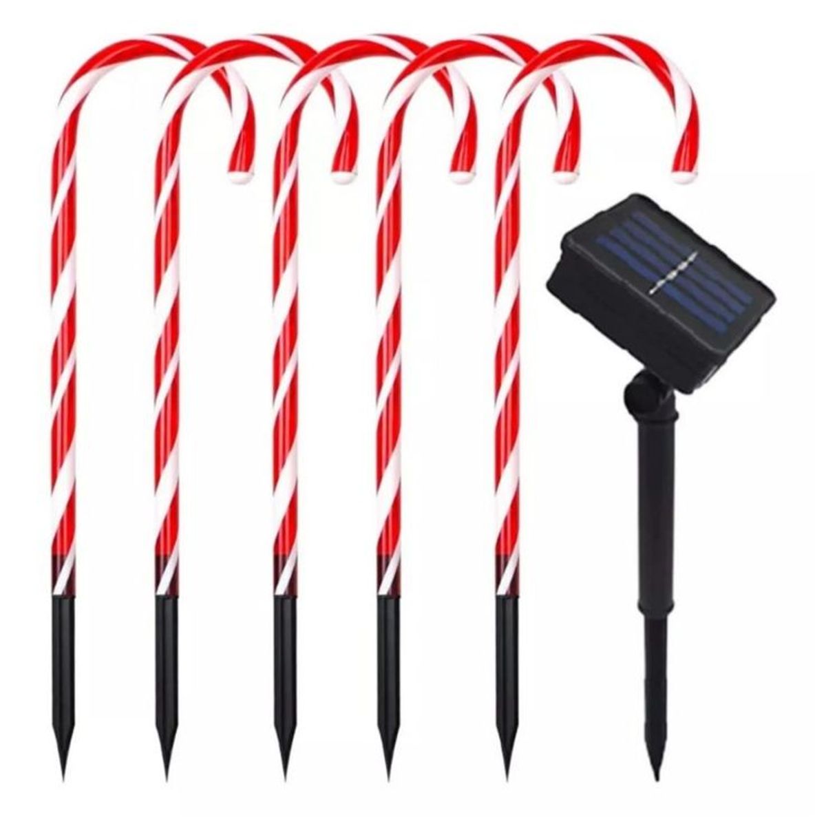 GENERICO - Pack 5 Bastones de navidad Decoracion Navideña Estaca Solar 50 cm