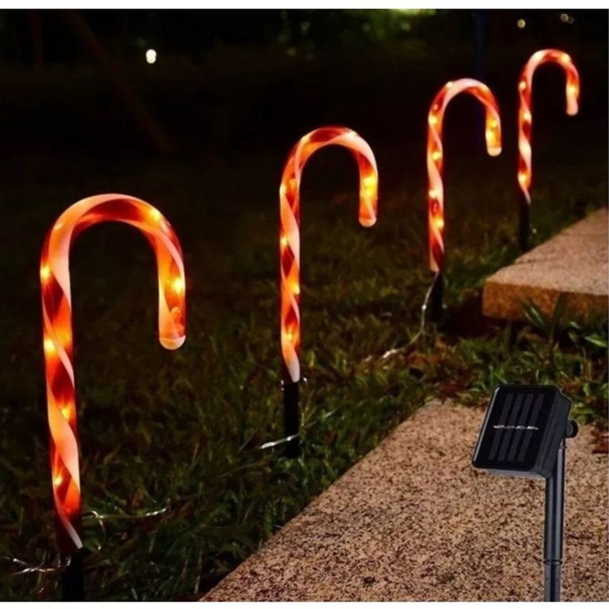 GENERICO - Pack 5 Bastones de navidad Decoracion Navideña Estaca Solar 50 cm