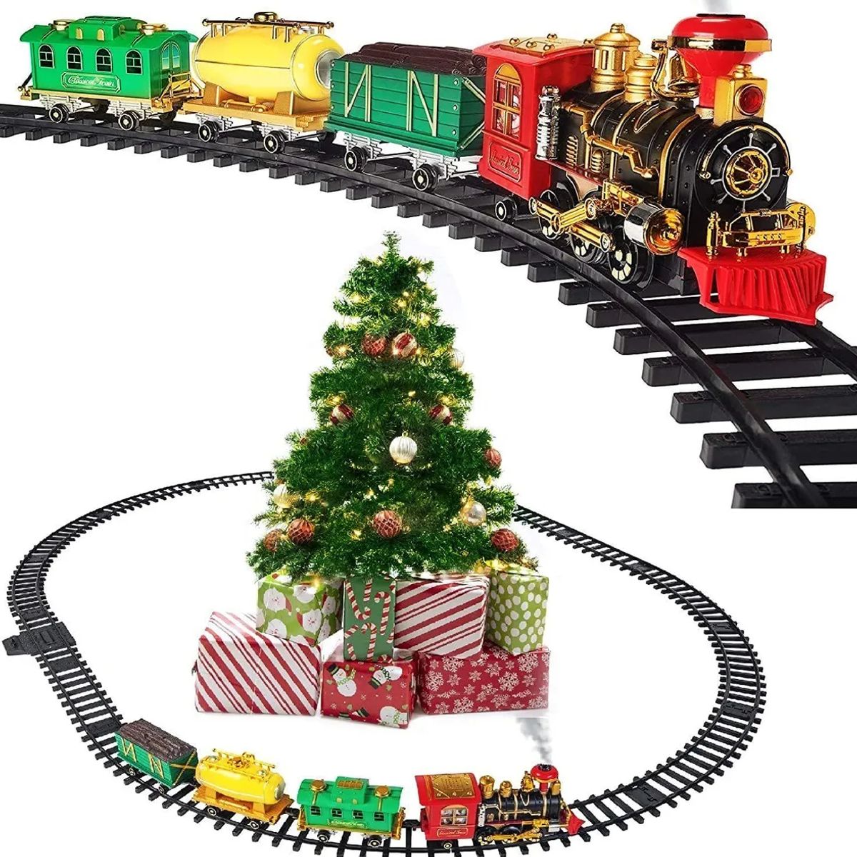 GENERICO - Tren Express Grande Con Luces Sonido Humo Tren Rojo