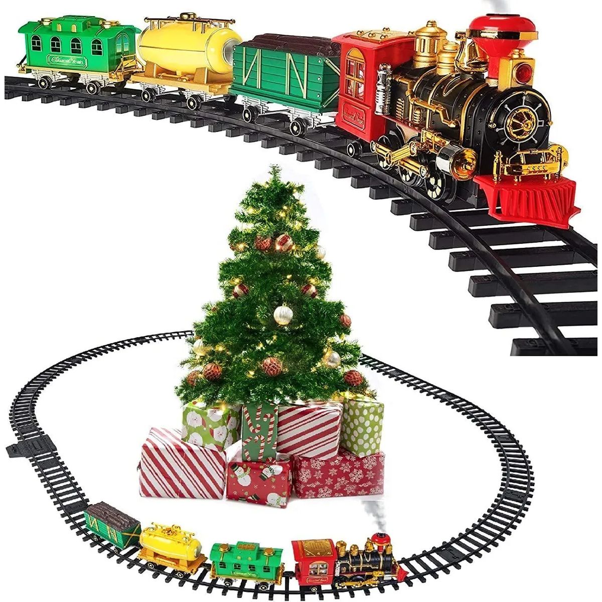 GENERICO - Tren Express Grande Con Luces Sonido Humo Tren Rojo