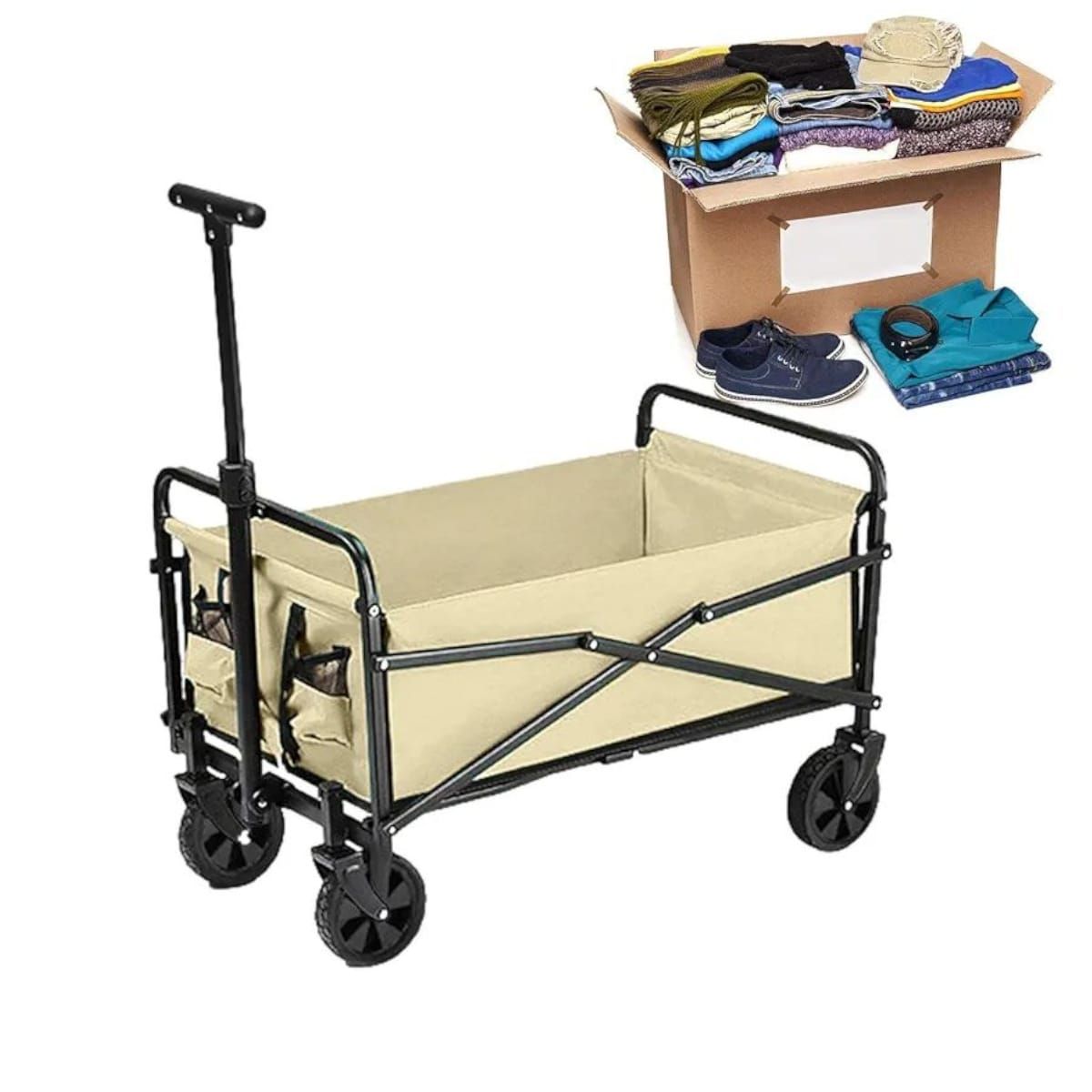 GENERICO - Carrito Plegable de Carga con Manija Extensible y Ruedas Beige Gms