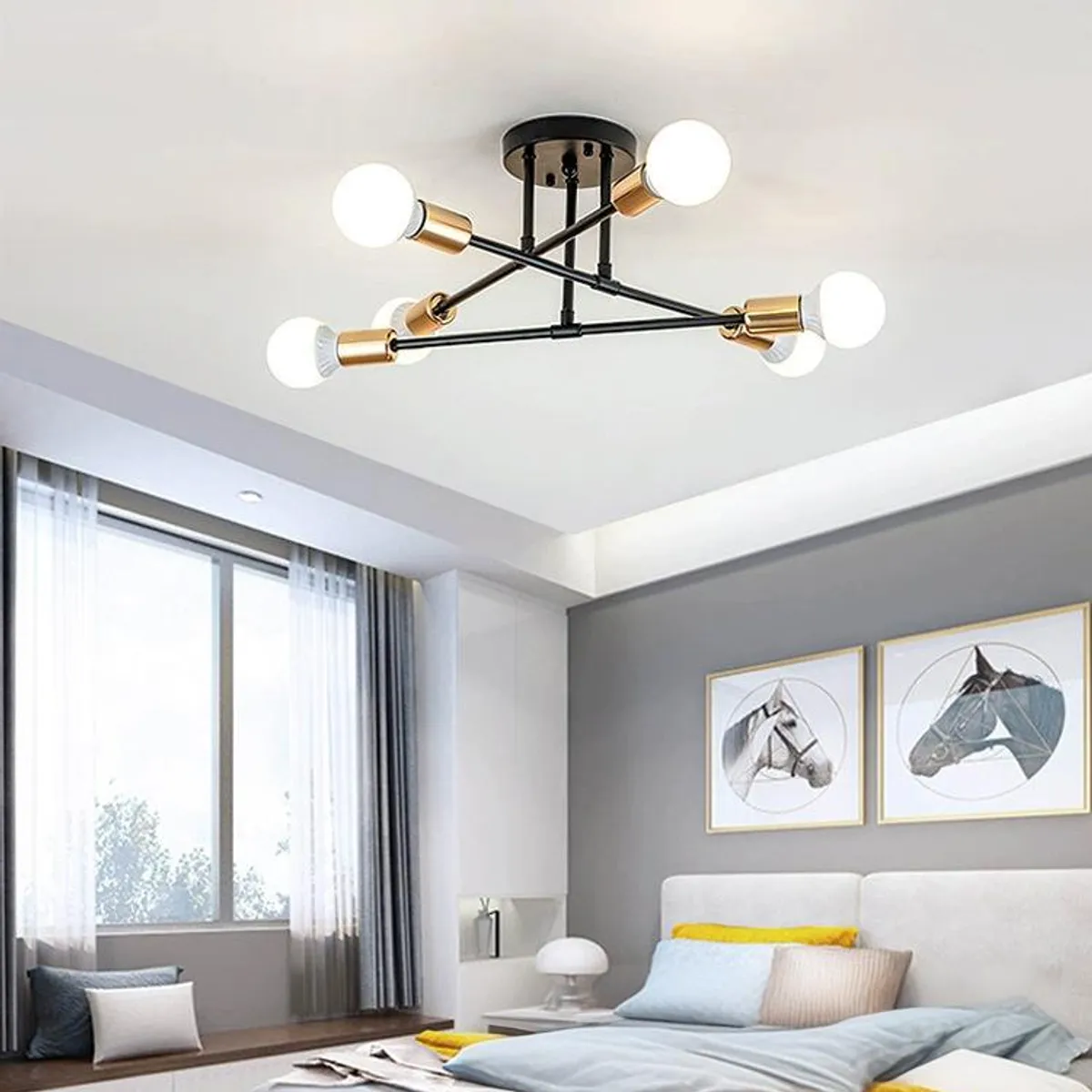 UMEXUS - Lámpara de Techo Nórdica 6 Luces Negro y dorado Hierro 70cm-- E27