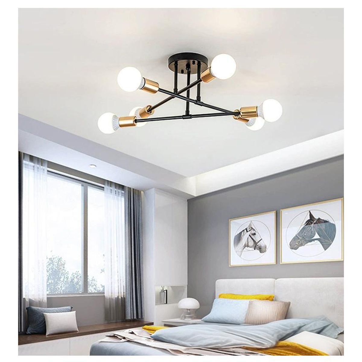 UMEXUS - Lámpara de Techo Nórdica 6 Luces Negro y dorado Hierro 70cm-- E27
