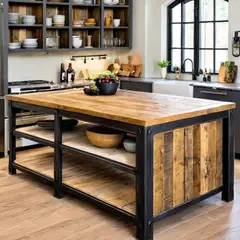 GENERICO - Mesa Tipo Isla Kairos - 3 Niveles - Roble - Comedor 120x80 Marrón