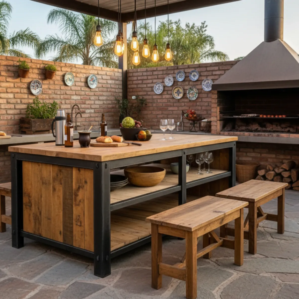 GENERICO - Mesa Tipo Isla Kairos - 3 Niveles - Roble - Comedor 120x80 Marrón