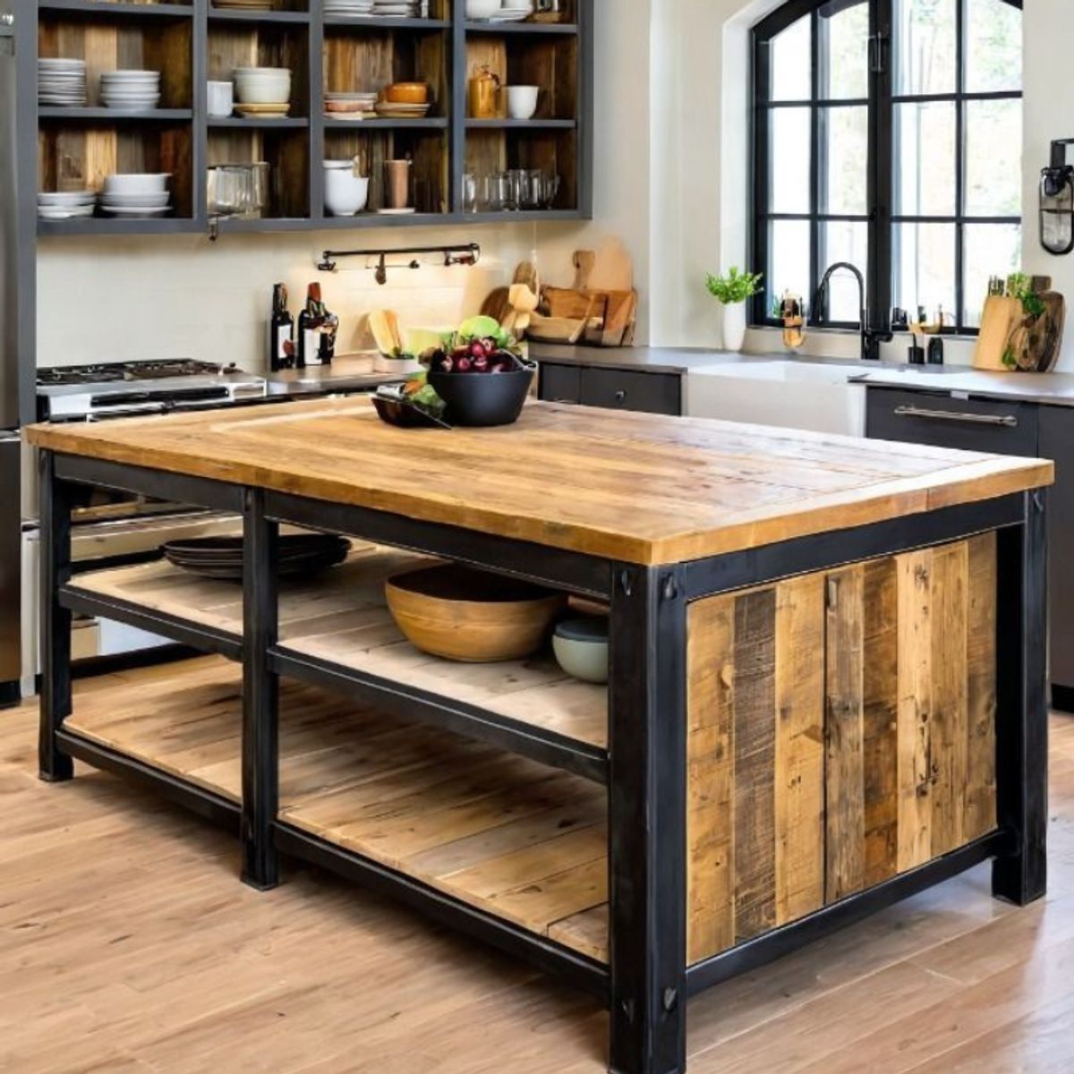 GENERICO - Mesa Tipo Isla Kairos - 3 Niveles - Roble - Comedor 140x80 Marrón