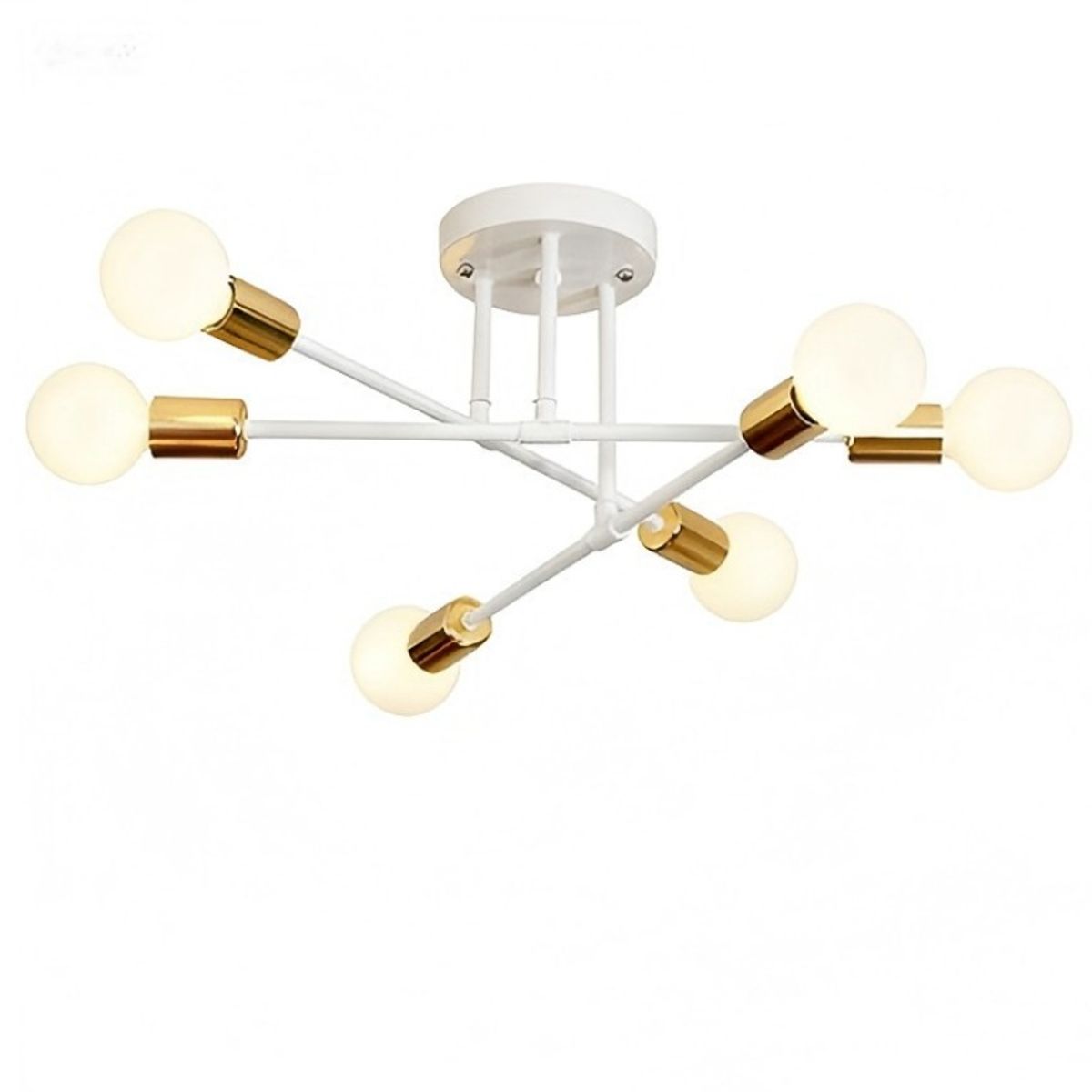UMEXUS - Lámpara de Techo Nórdica 6 Luces Blanco y dorado Hierro 70cm - E27