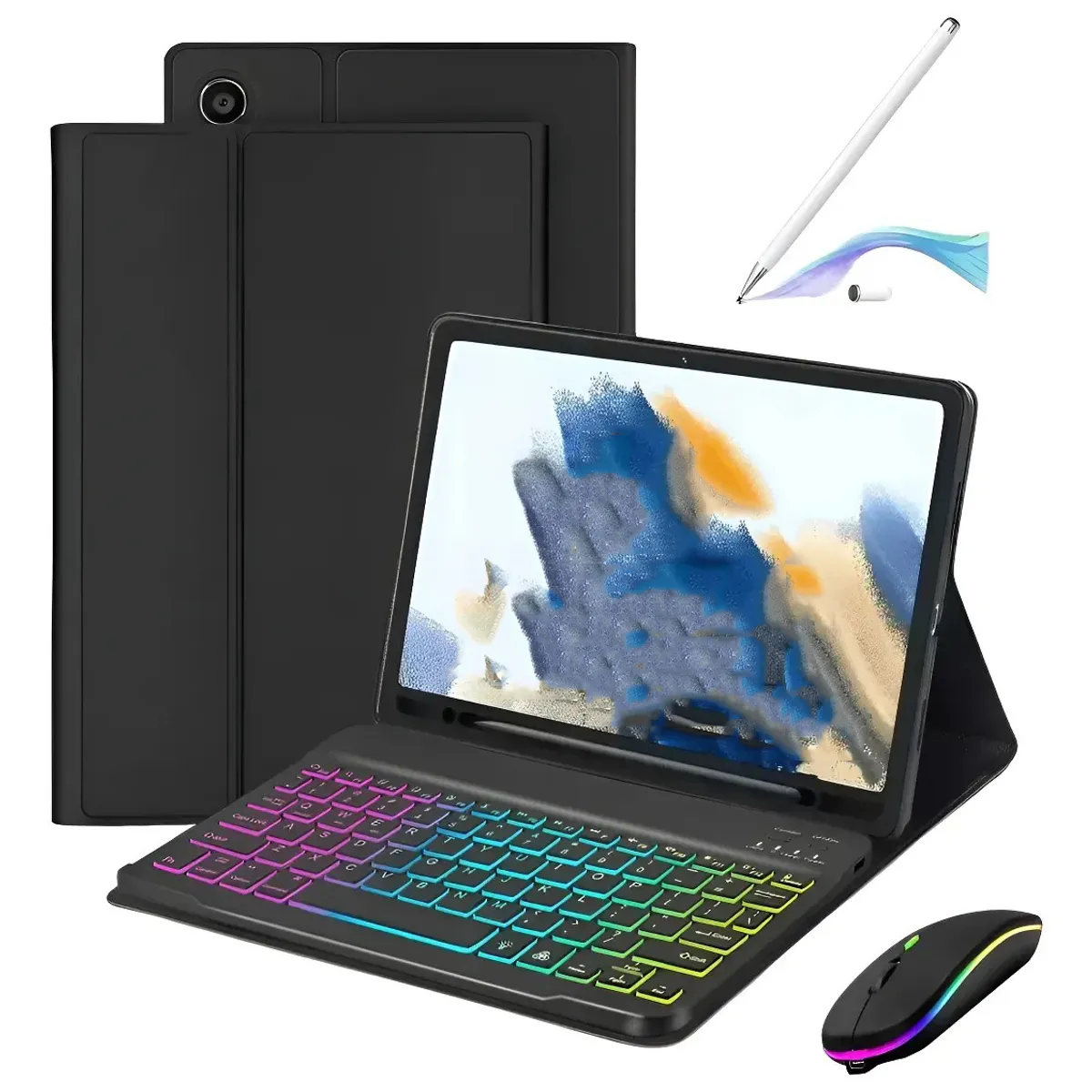 KUANGYE - Funda+teclado Iluminado+mouse+lápiz Para Galaxy Tab A9plus Negro