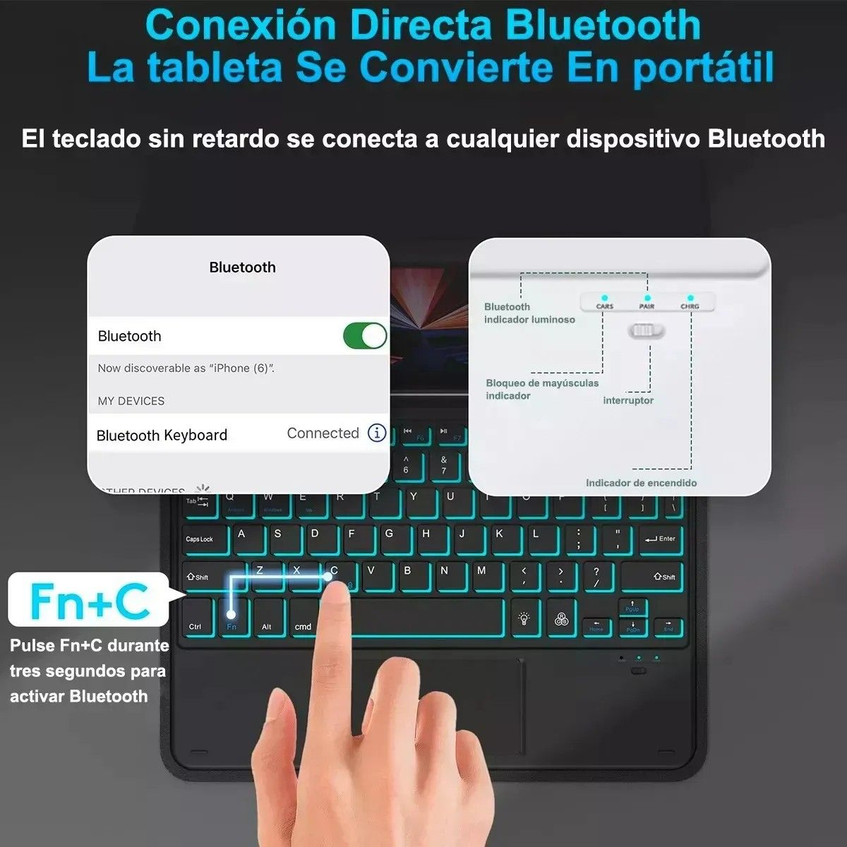 KUANGYE - Funda+teclado Iluminado+mouse+lápiz Para Galaxy Tab A9plus Negro