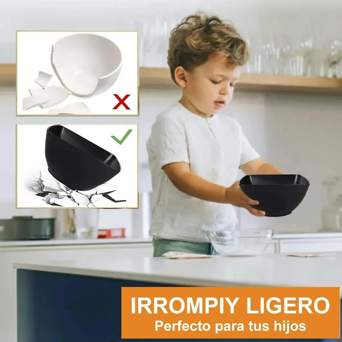 KUANGYE - Cuadrada Vajilla Juego Cocina Paja Trigo Plato Tazas Kit Negro