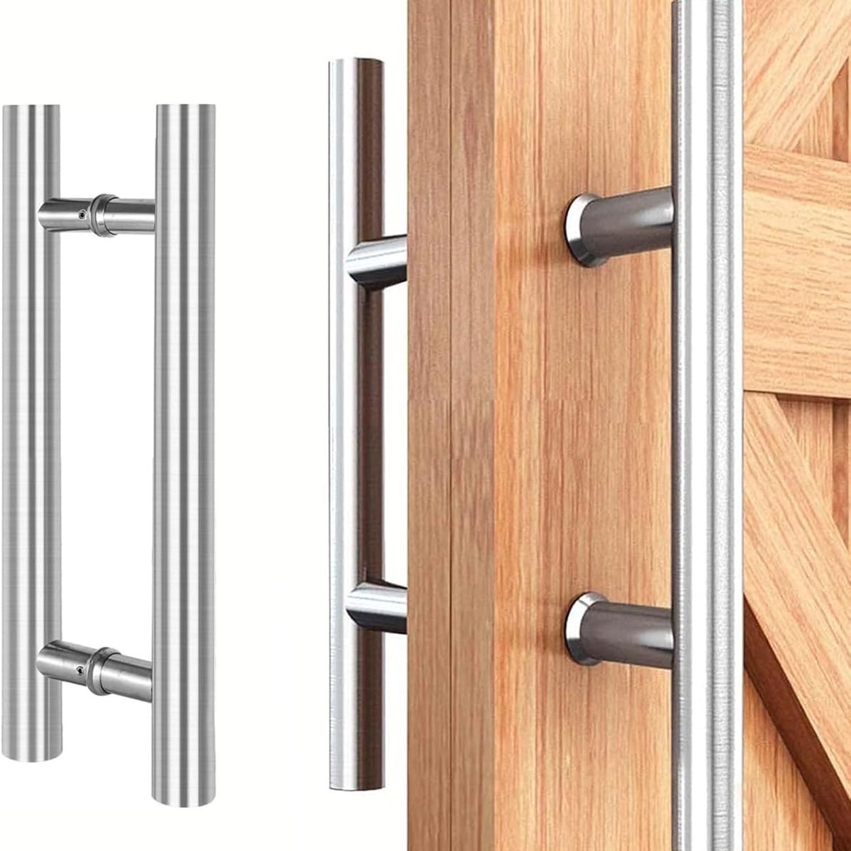 KUANGYE - Manijas Puerta Tipo H Acero Inoxidable 50cm Toda Clase Puerta Plateado