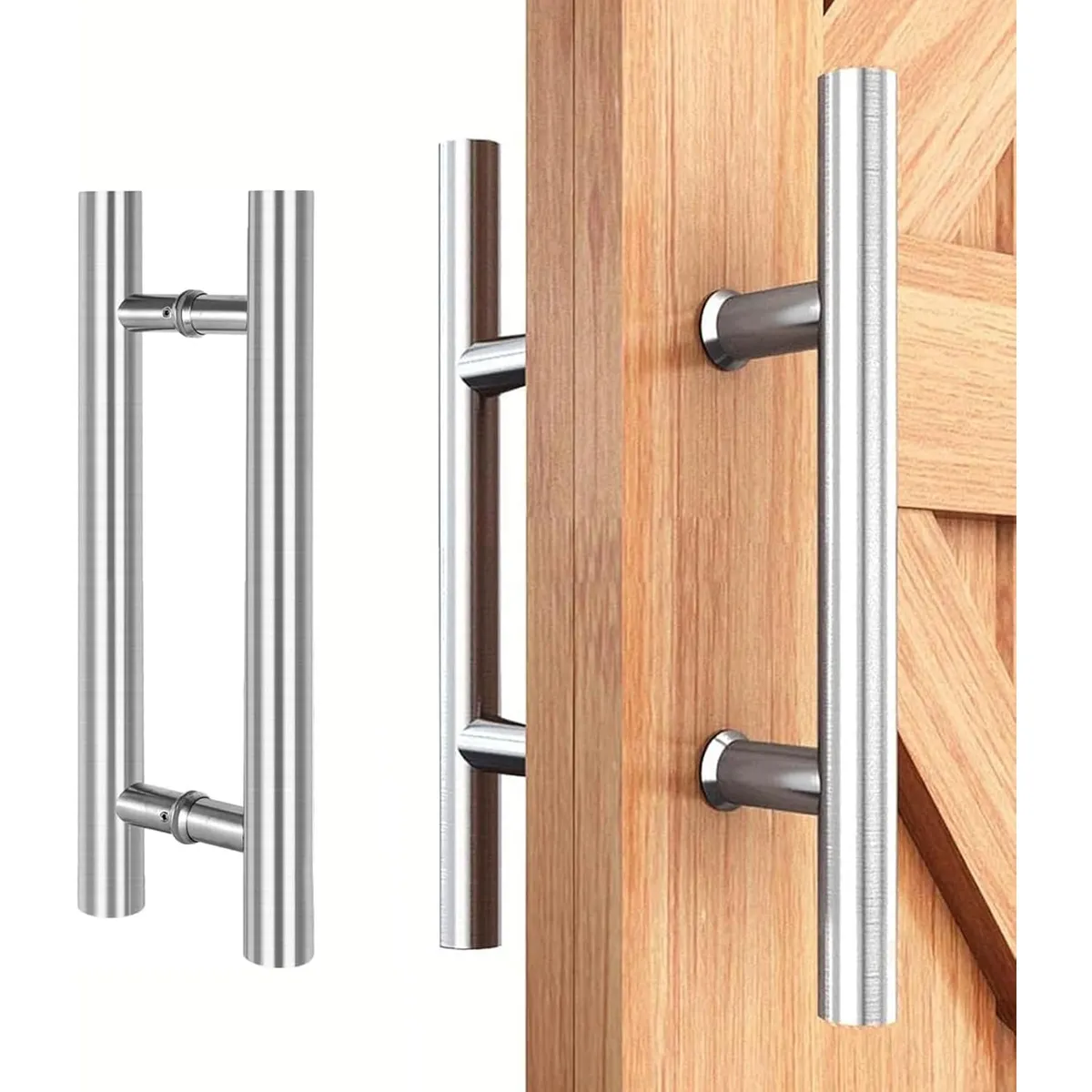 KUANGYE - Manijas Puerta Tipo H Acero Inoxidable 50cm Toda Clase Puerta Plateado