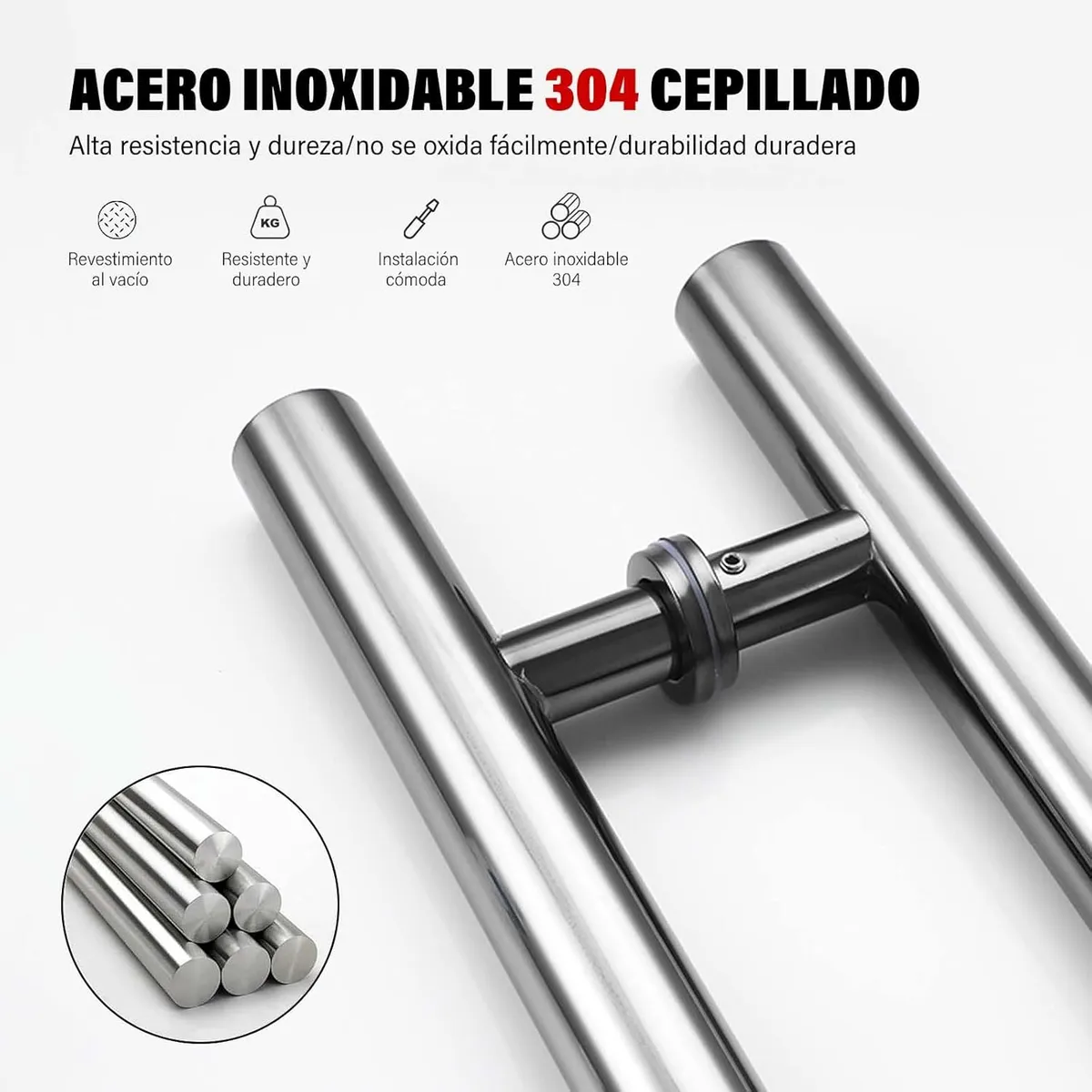 KUANGYE - Manijas Puerta Tipo H Acero Inoxidable 50cm Toda Clase Puerta Plateado