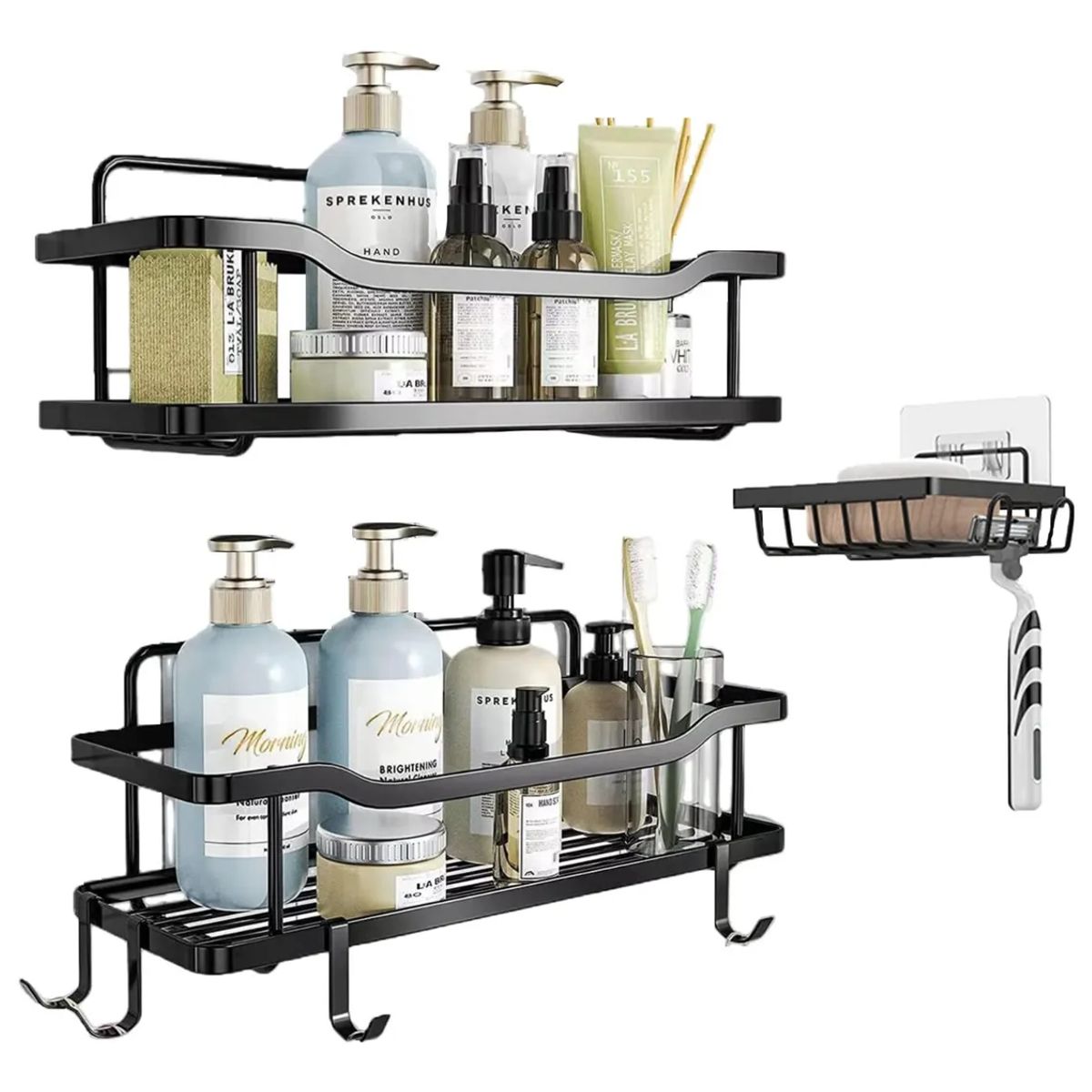 GENERICO - Organizador De Ducha Repisa Baño Adhesivo Set 3 Inoxidable