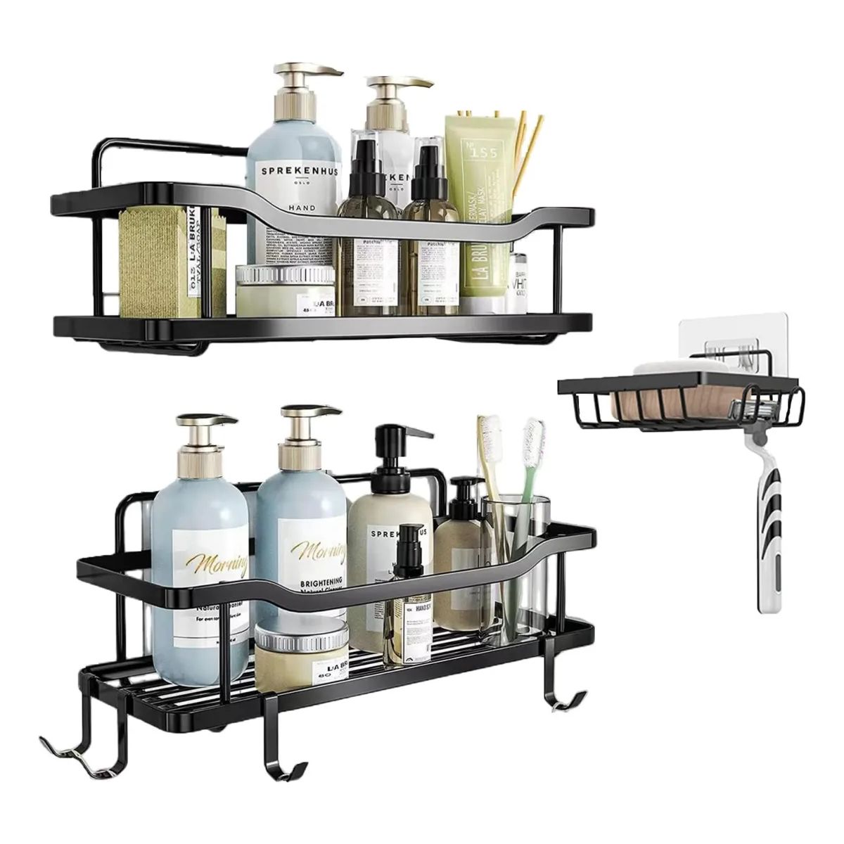 GENERICO - Organizador De Ducha Repisa Baño Adhesivo Set 3 Inoxidable