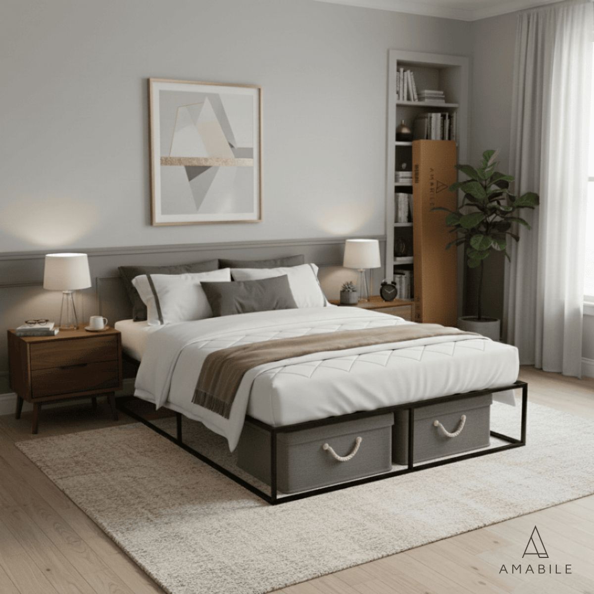 AMABILE - Base De Cama Amabile Roma 2 Plazas Fierro Negro