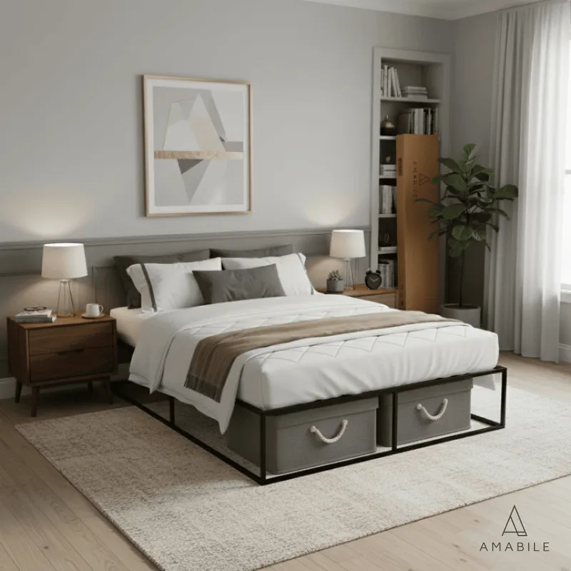GENERICO - Base De Cama Amabile Roma 2 Plazas Fierro Negro
