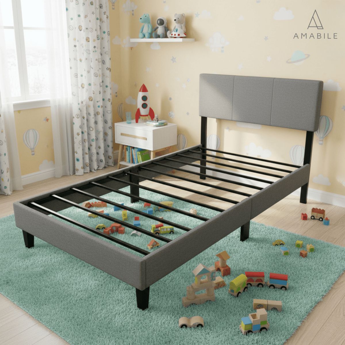 AMABILE - Base De Cama Amabile Cortona 1 Plaza Gris Grafito