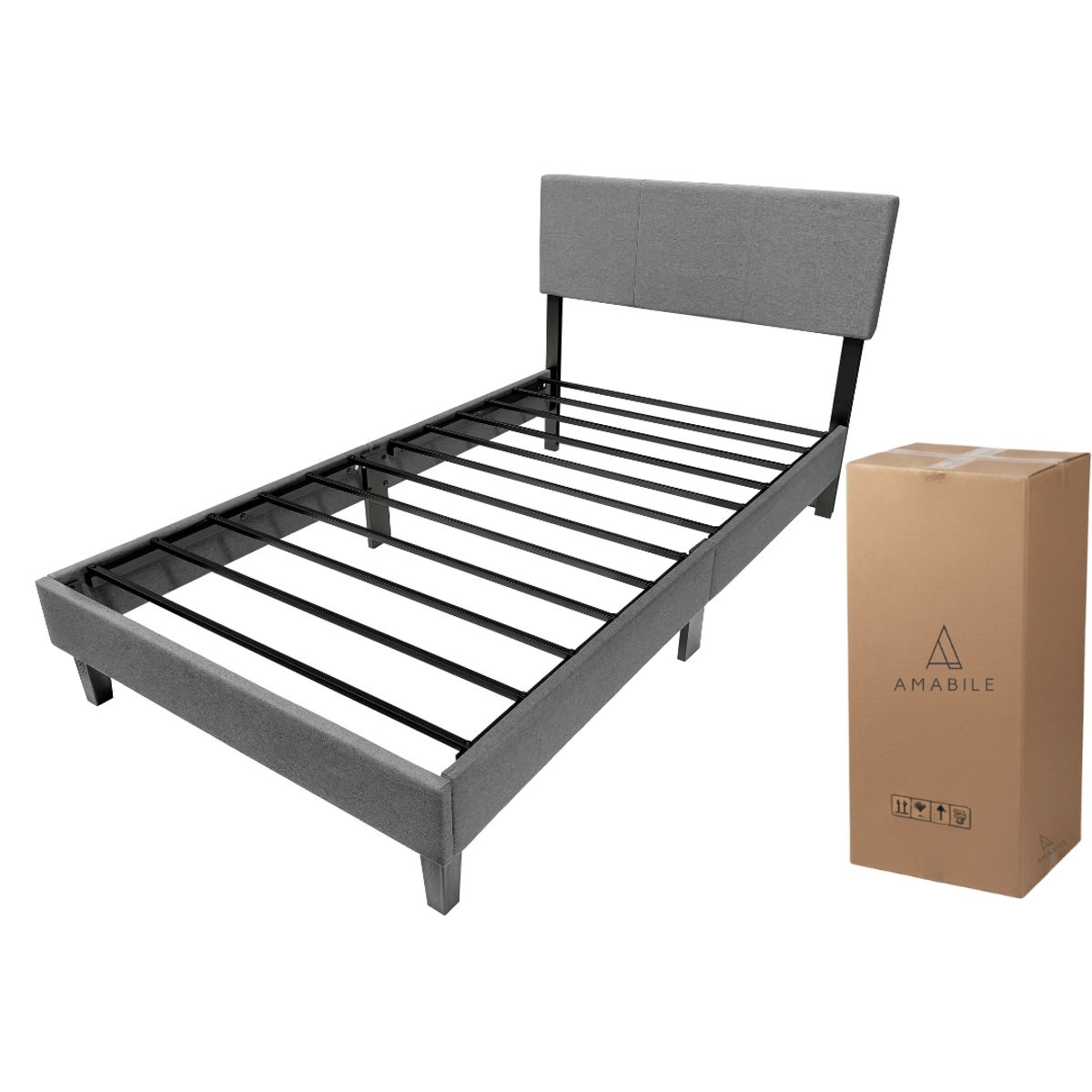 AMABILE - Base De Cama Amabile Cortona 1 Plaza Gris Grafito