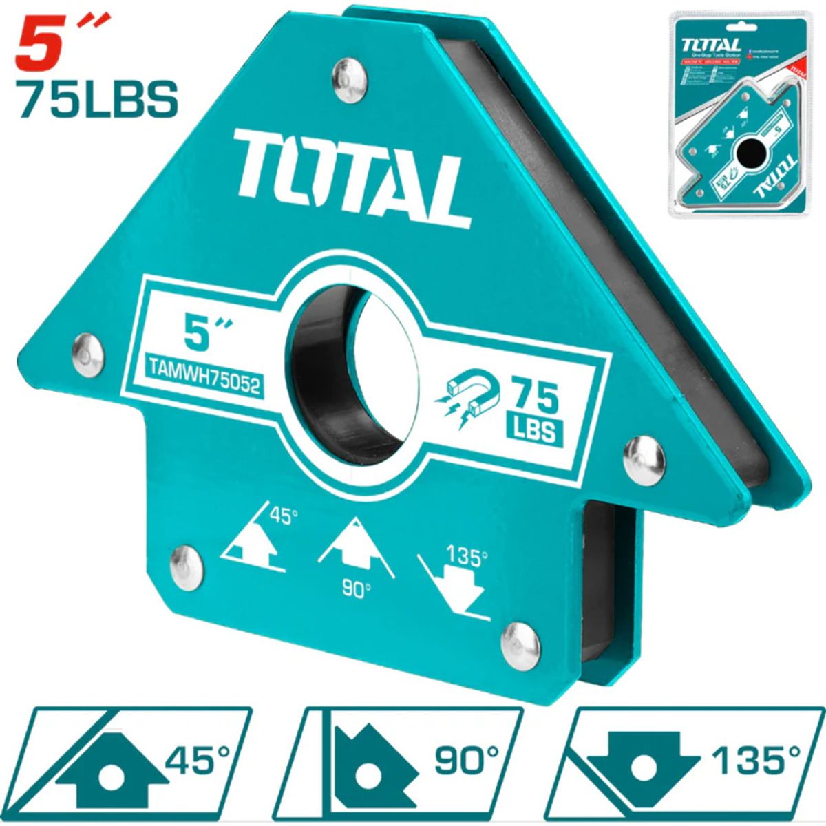 TOTAL TOOLS - Escuadra Magnetica 75 Lbs 5 Pulgada Para Soldar Total