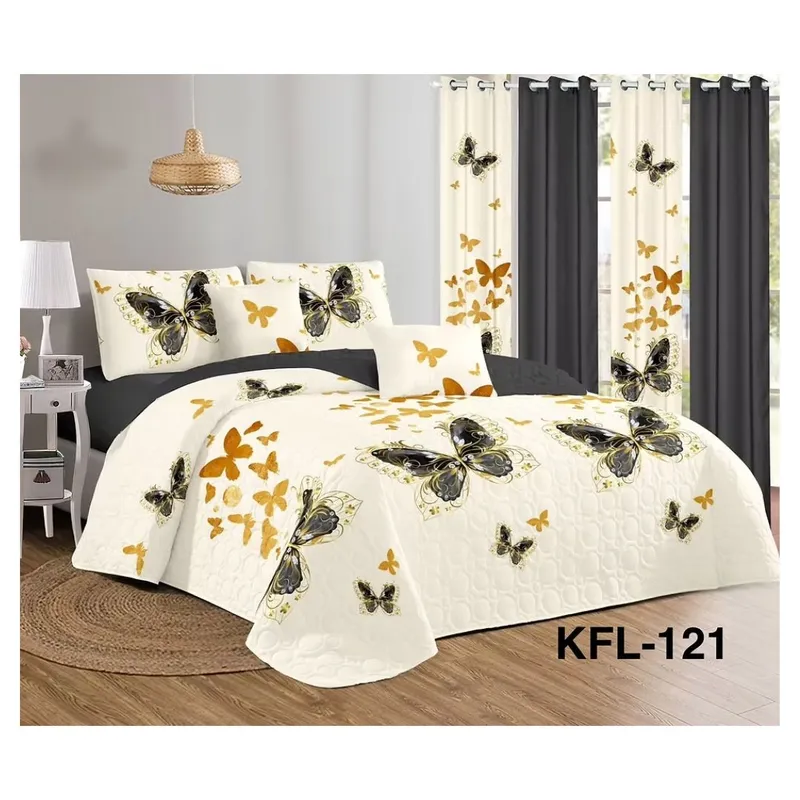 GENERICO - Cubrecama Quilt Verano King - Crema Mariposas Doradas KFL121