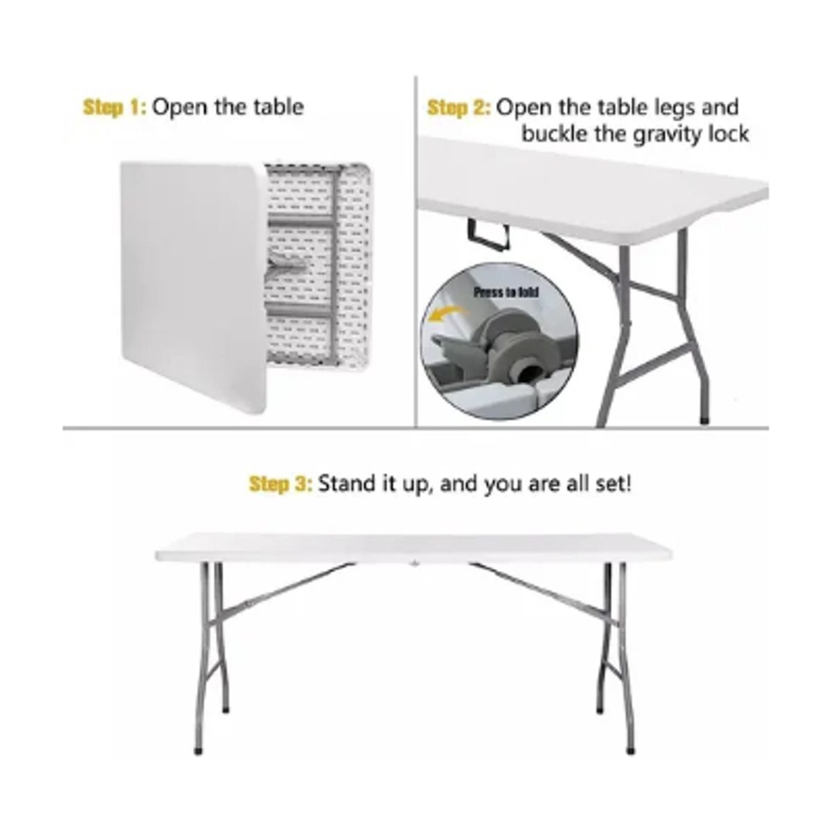 GENERICO - Mesa Plegable 1.80 Metros Portatil Multiuso Camping