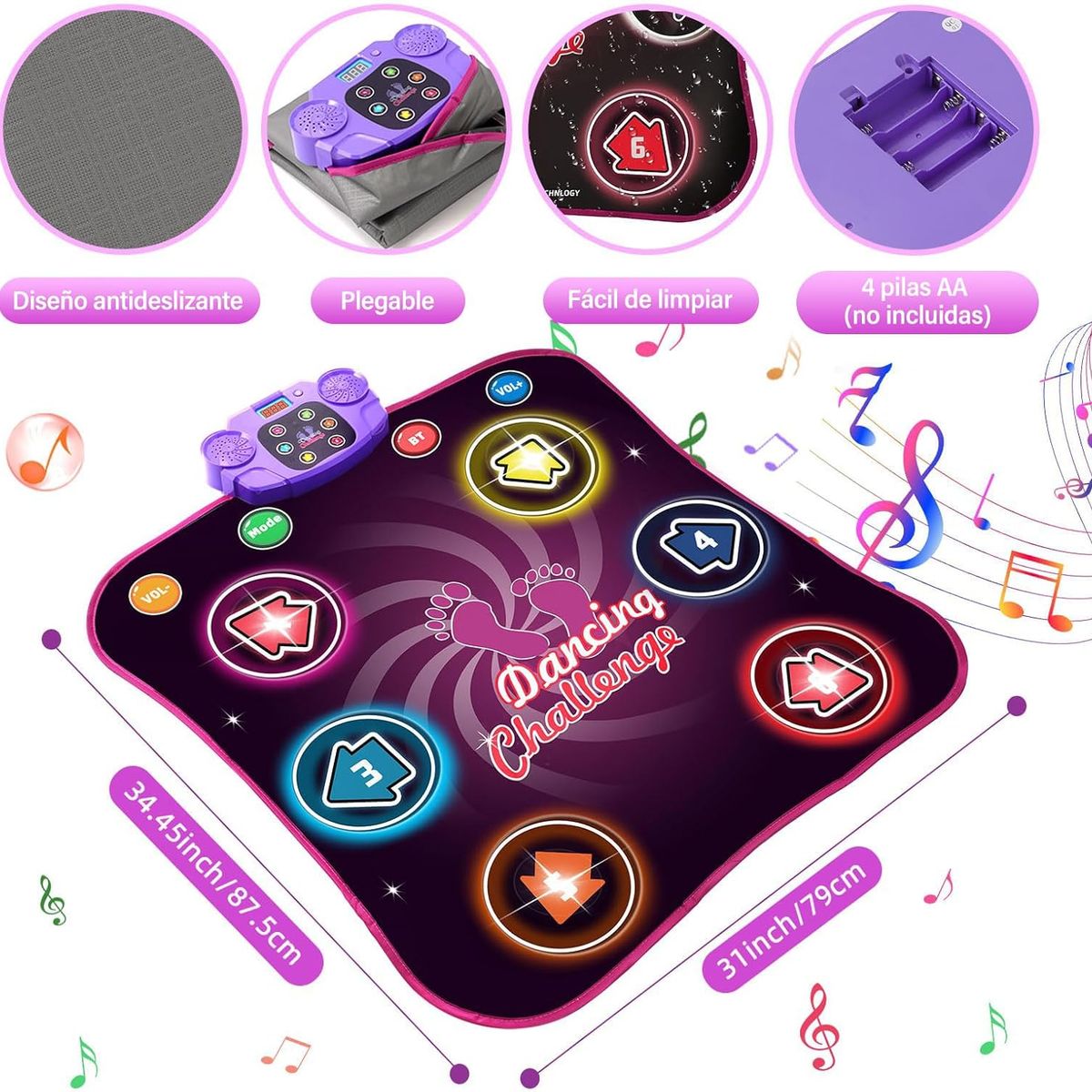 PUREPOWER - Alfombra Música Eléctrica Juego Pad de Baile con Luz Indicadora LED-01
