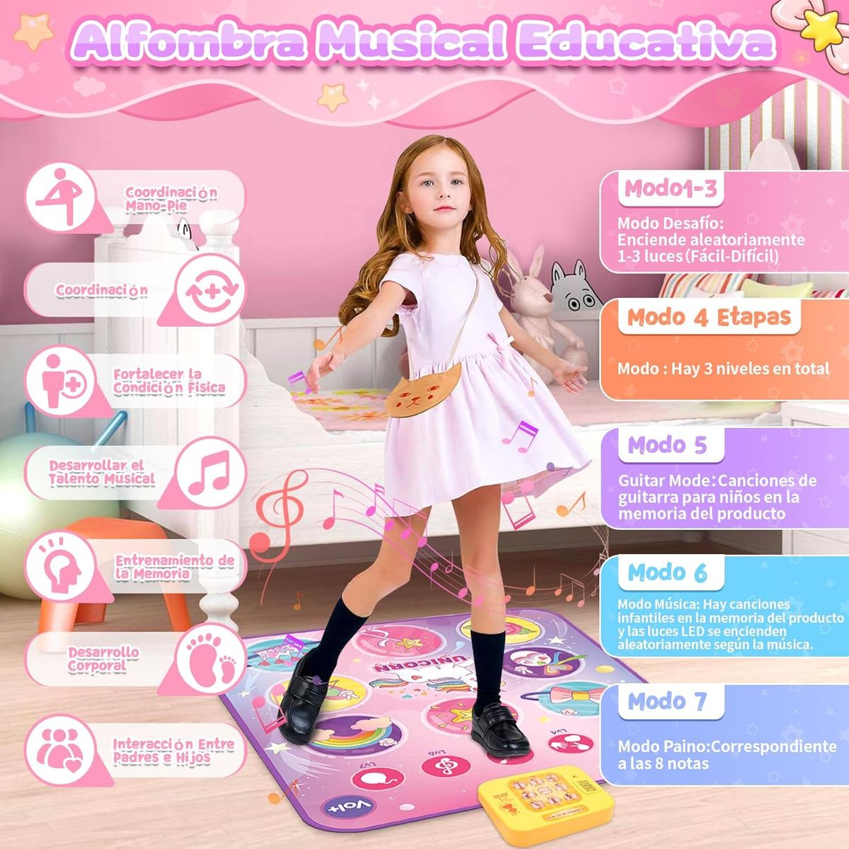 PUREPOWER - Alfombra Música Eléctrica Juego Pad de Baile con Luz Indicadora LED-07